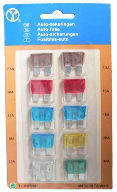 lote de fusibles 2x7.5A, 2x10A, 3x15A 1x20A, 1x25A, 1x30A
