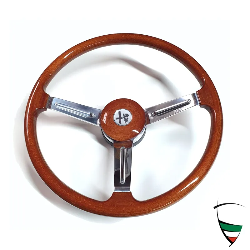 Holzlenkrad Alfa Romeo 1.Serie 1300-1750cc,Emblem silber flach geschüsselt, 380mm