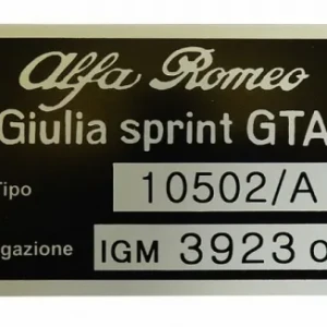 Typenschild Gta 1600 (10502/A) Alu 45x85mm