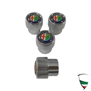 Set de tapones de válvulas metálicos cromados con el emblema Alfa Romeo color