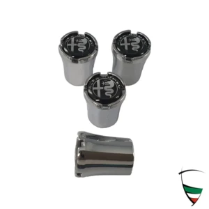 Set de tapas de válvulas metal cromado liso Emblema Alfa Romeo negro/blanco