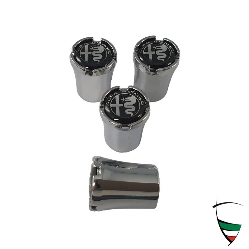Set de tapas de válvulas metal cromado liso Emblema Alfa Romeo negro/blanco