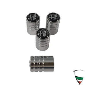 Set de tapones de válvula de metal cromado cilíndrico Emblema Alfa Romeo negro/blanco