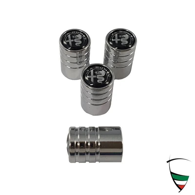 Set de tapones de válvula de metal cromado cilíndrico Emblema Alfa Romeo negro/blanco