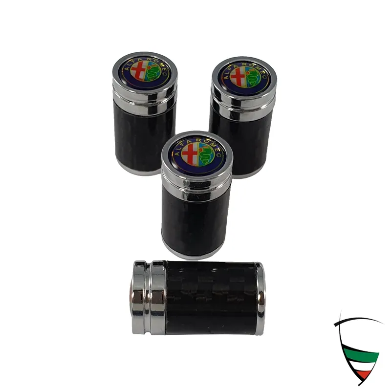 Set de tapones de válvula de metal carbono/cromo emblema cilíndrico de Alfa Romeo de color