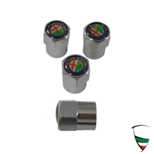 Set de capuchones de válvula metal cromado hexagonales 9mm Emblema Alfa Romeo de color
