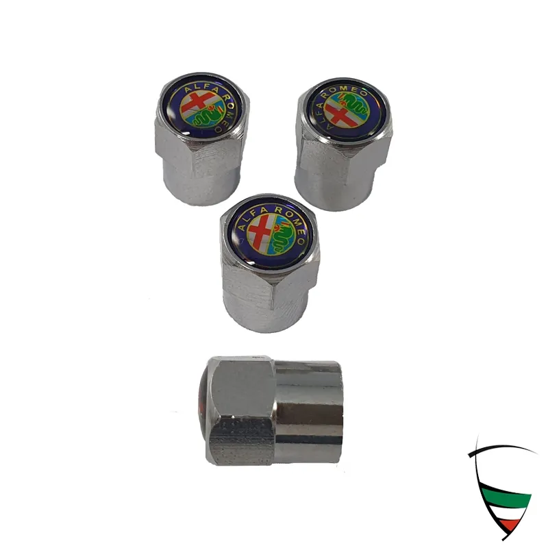 Set de capuchones de válvula metal cromado hexagonales 9mm Emblema Alfa Romeo de color