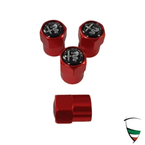 Set de capuchones de válvula metálicos hexagonales 9mm rojos Emblema Alfa Romeo negro/blanco