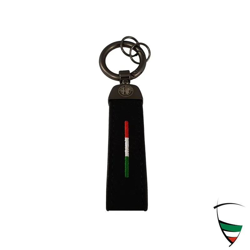Llavero Textil Negro/Tricolor 123x22mm con mosquetón y dos llaveros