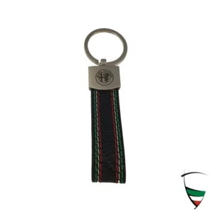 Llavero de piel sintética con costura tricolor negra 110x22mm con llavero