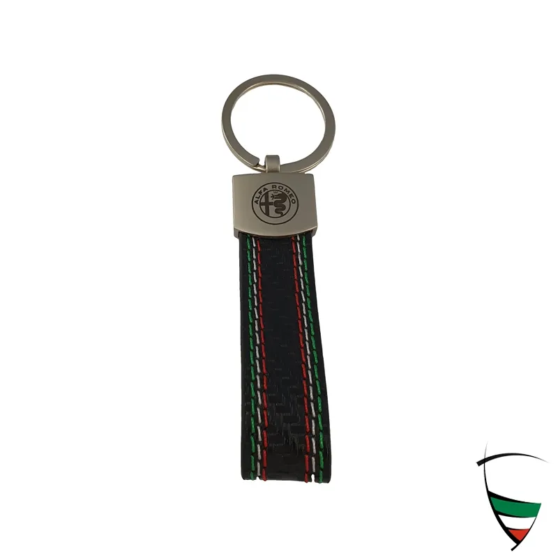 Llavero de piel sintética con costura tricolor negra 110x22mm con llavero