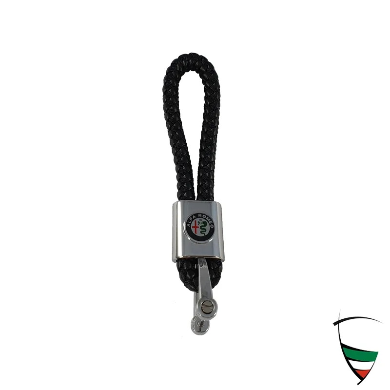 Llavero de imitación de cuero negro trenzado 115x20mm con receptáculo de rosca