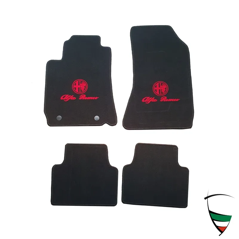 Fußmatten 159 ab 05/08 schwarz/ rotes Emblem mit original Alfa Befestigungssatz,